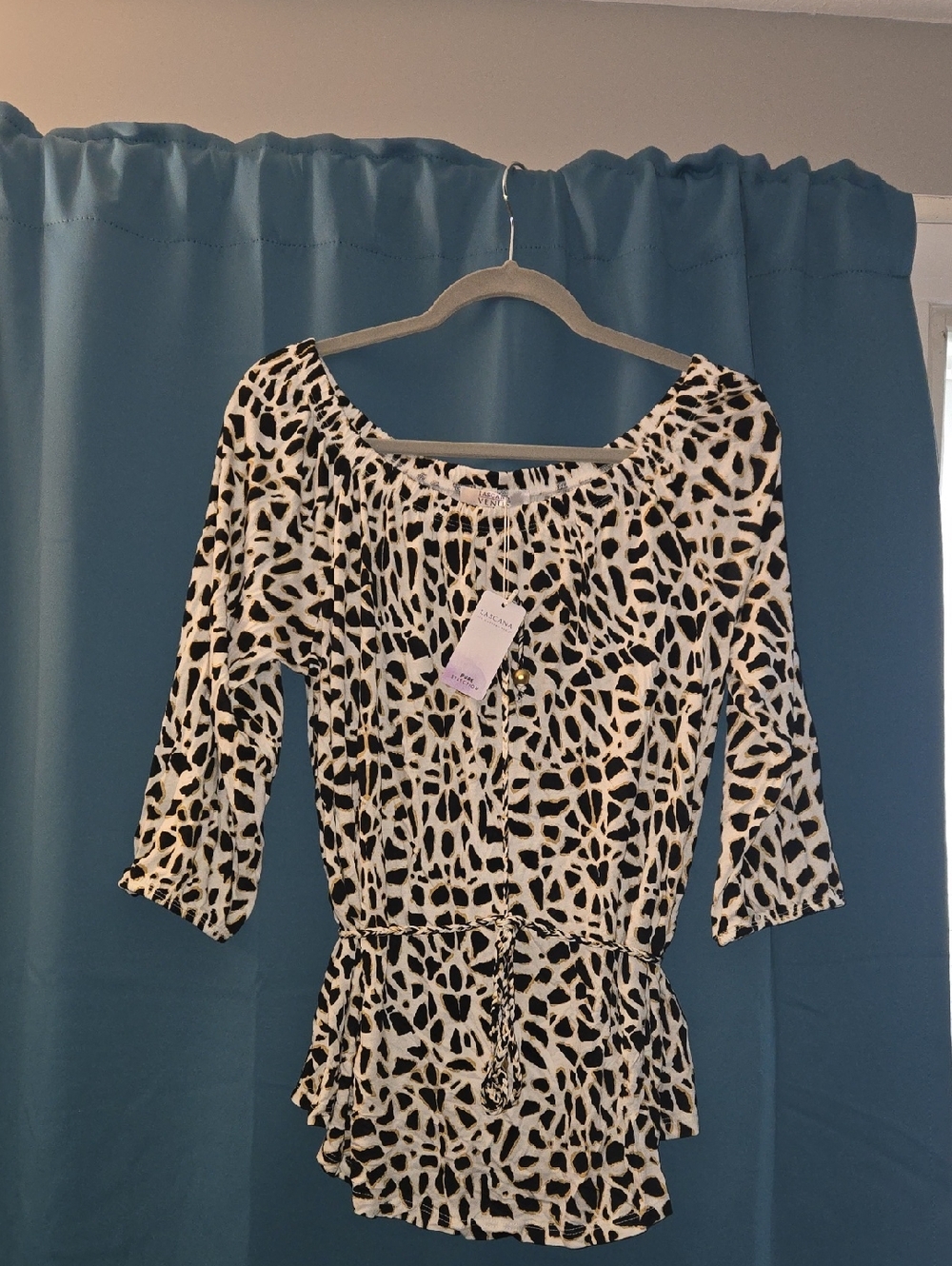 Black and White Animal Print 3/4  Sleeve Peplum Dress